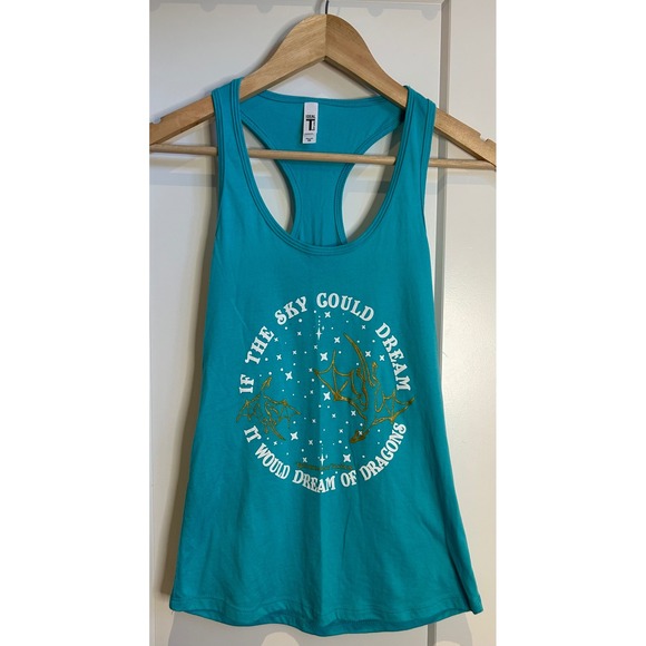 Next Level Tops - Ren Faire Renaissance Festival Dragon Graphic Racerback Tank Top Turquoise XS